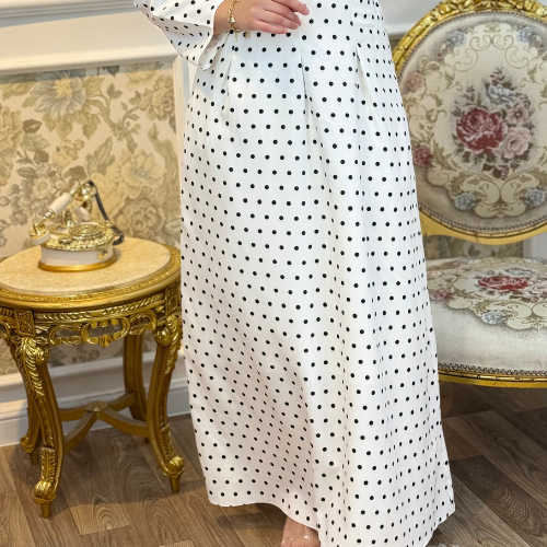 ROBE HIJA POLKA DOTS BLANC لمتحجابات نتاع خرجة AVEC DOBLURE