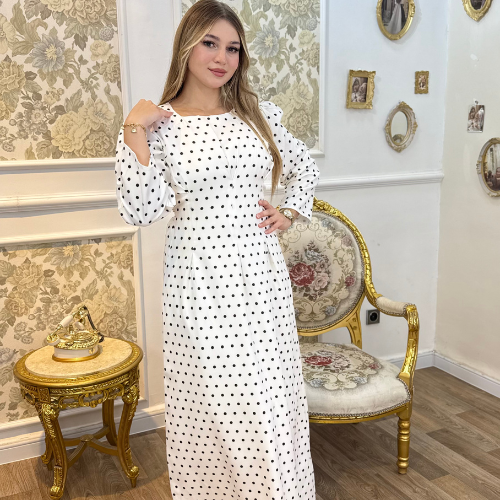 ROBE HIJA POLKA DOTS BLANC لمتحجابات نتاع خرجة AVEC DOBLURE