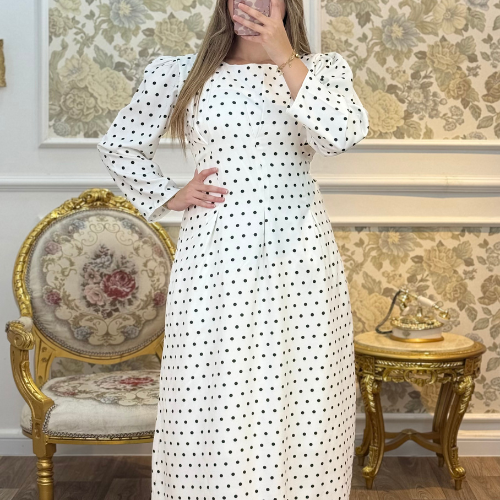 ROBE HIJA POLKA DOTS BLANC لمتحجابات نتاع خرجة AVEC DOBLURE
