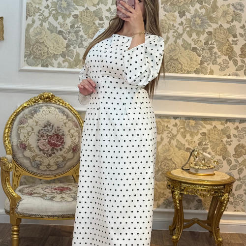 ROBE HIJA POLKA DOTS BLANC لمتحجابات نتاع خرجة AVEC DOBLURE